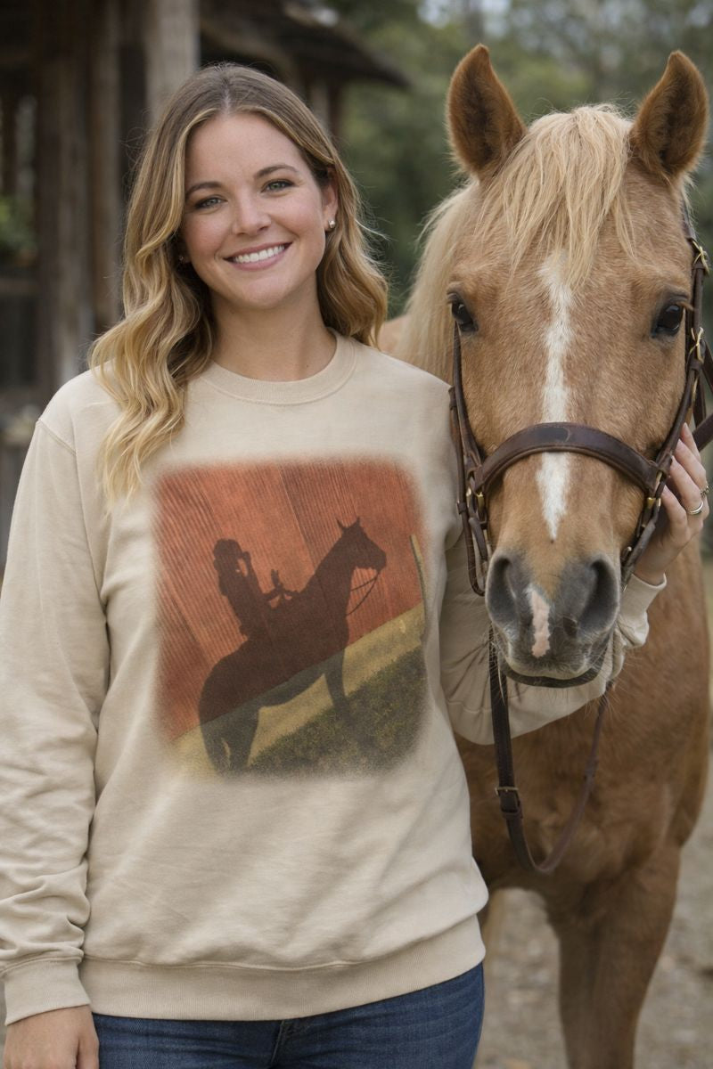 Retro Cowgirl Sunset Sweatshirt - Western Vintage Design
