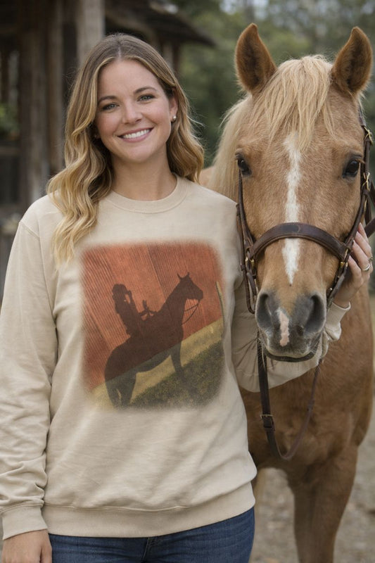 Retro Cowgirl Sunset Sweatshirt - Western Vintage Design